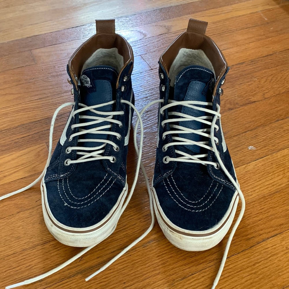 Mens Vans high tops, navy/leather with soft lining